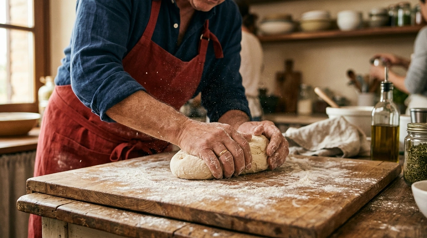 Mains en train de pétrir une pâte à pizza