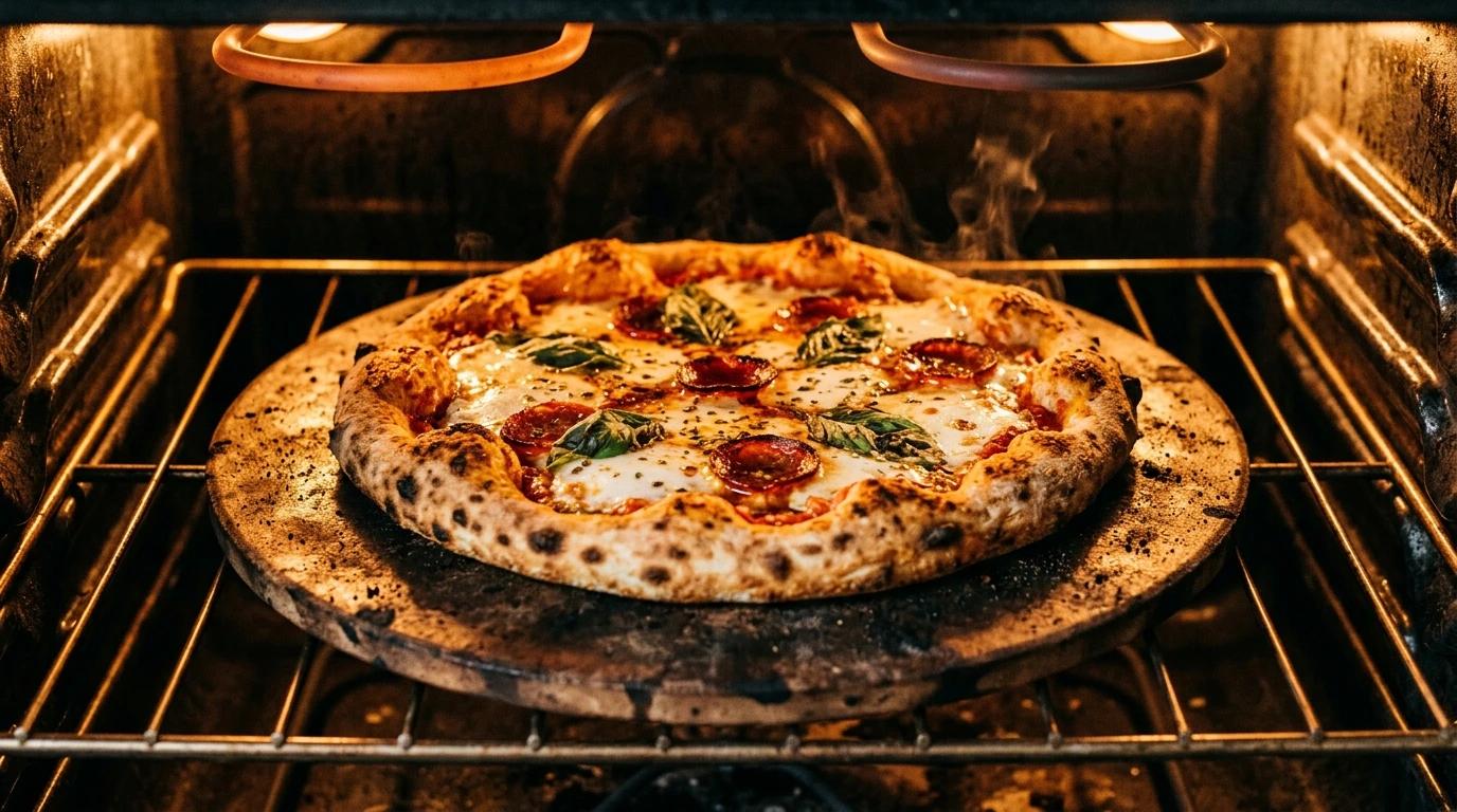 Pierre à pizza chaude dans un four