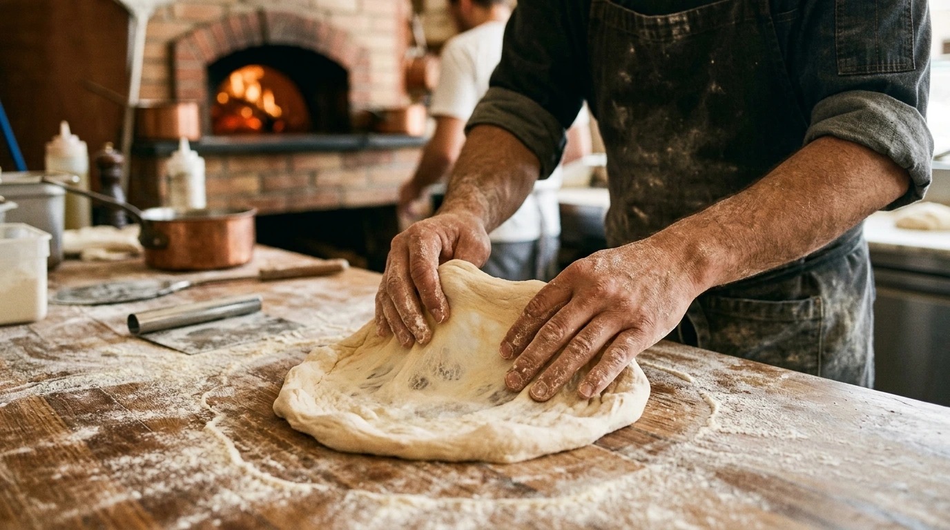 Étalage à la main d'une pâte à pizza napolitaine