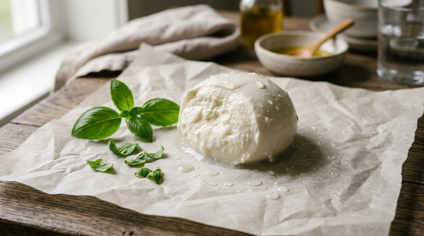 Boule de mozzarella fraîche égouttée