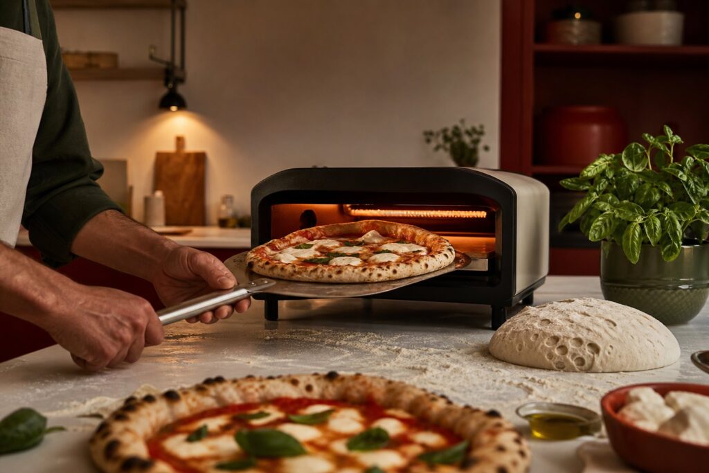 Four à pizza électrique compact : que valent-ils ?. Photographie éditoriale de pizza artisanale.