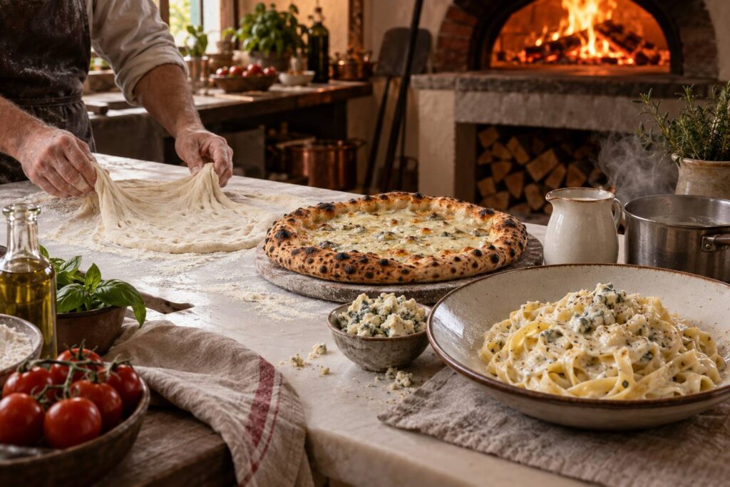Illustration éditoriale du sujet : Crème de gorgonzola : la recette pour pâtes et pizzas