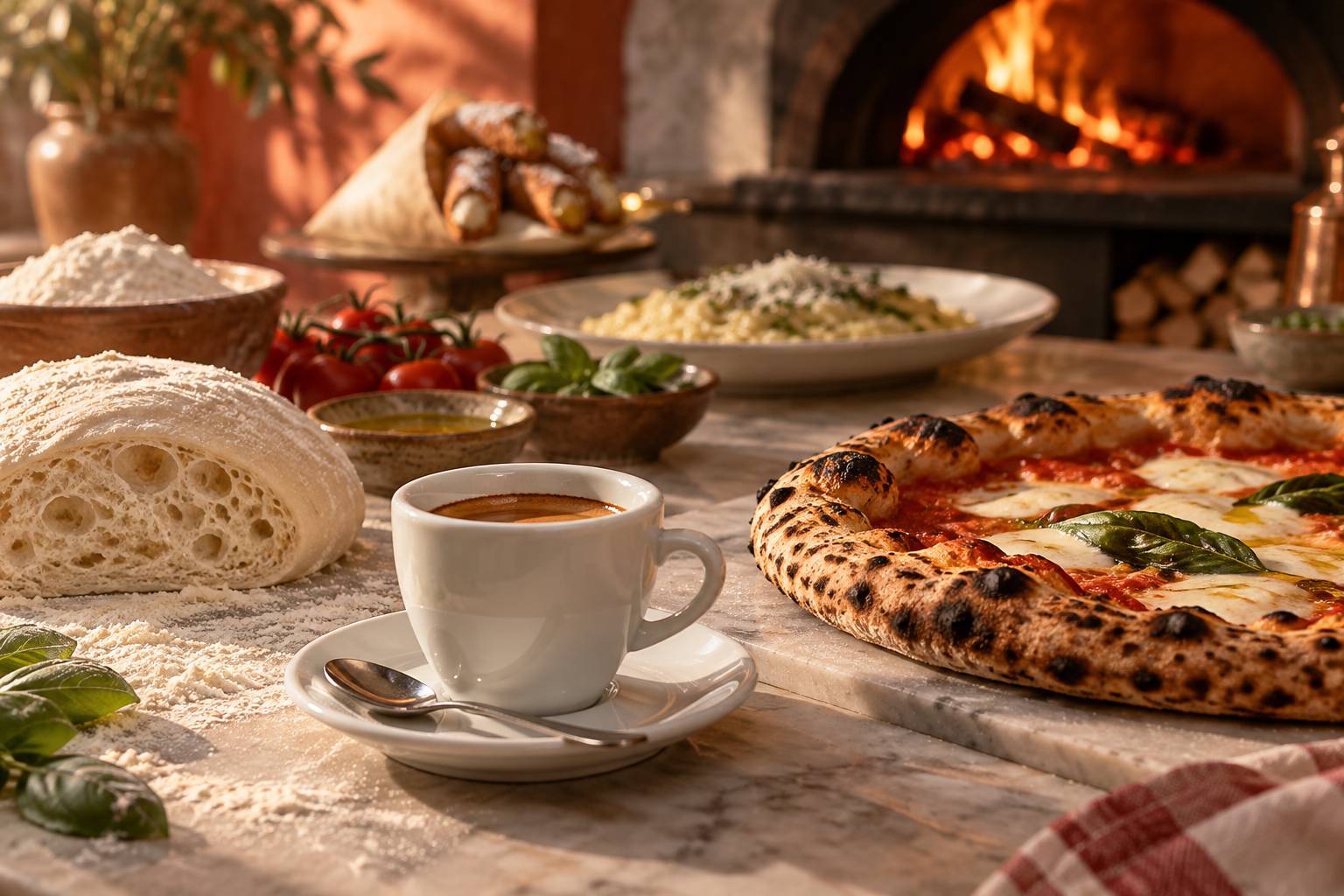 Espresso dans une tasse de porcelaine sur une table de marbre italien