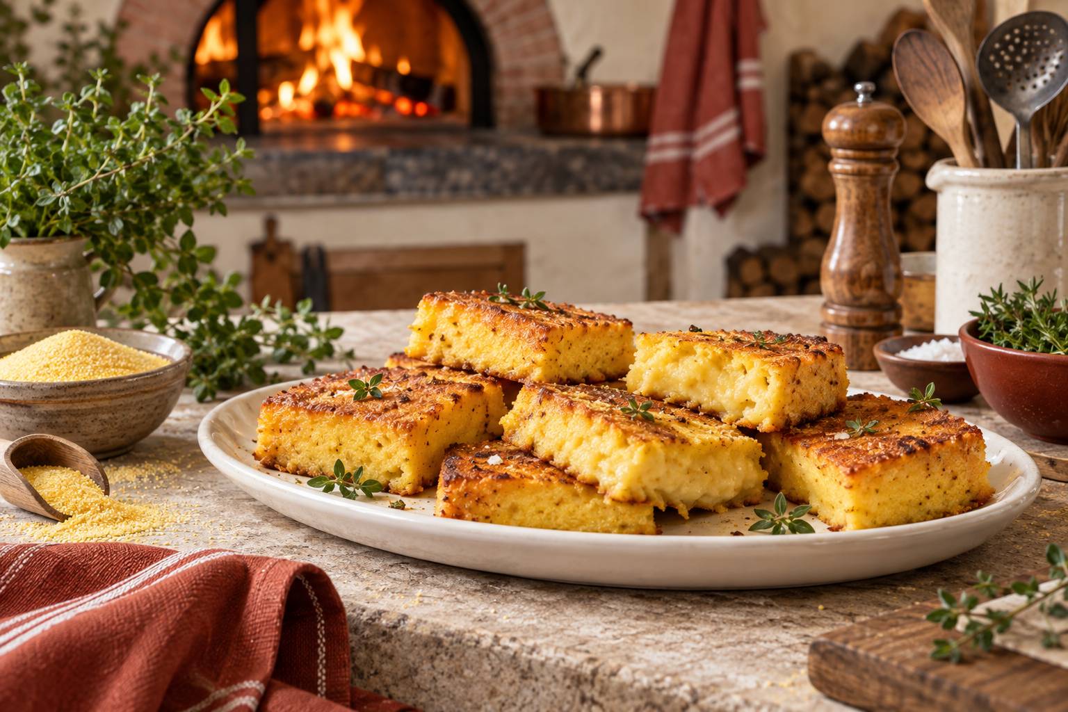 Illustration éditoriale du sujet : Polenta croustillante au four : la recette facile